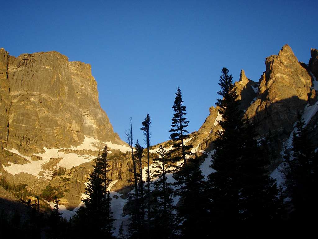 Hallett Peak on the left
