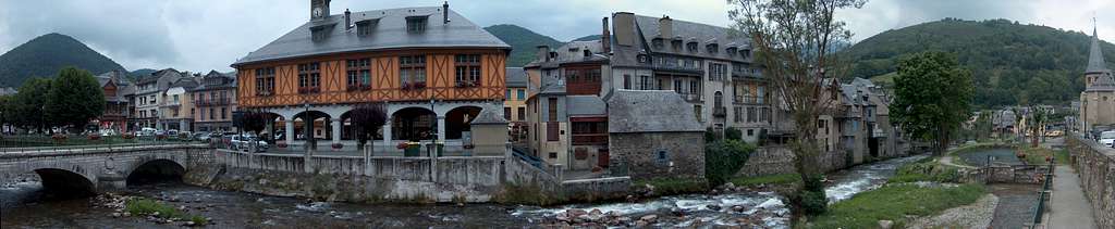 Panorama of the old mountain town centre of Arreau