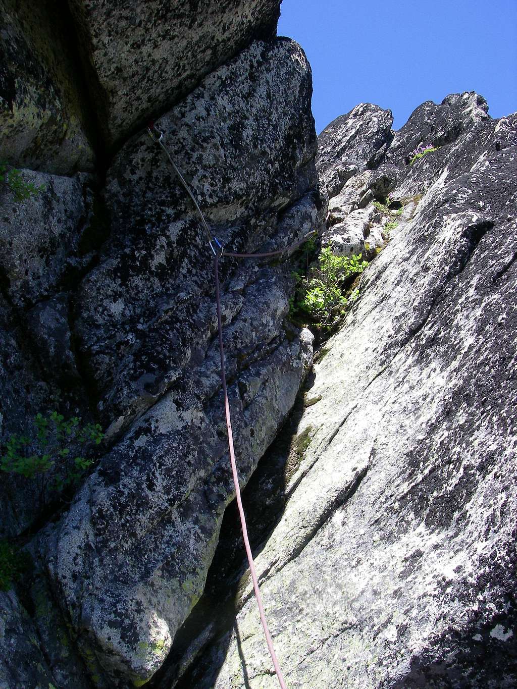 Route on the summit block from the belay