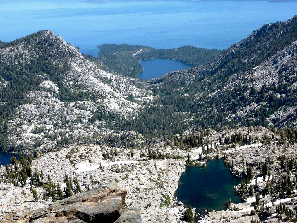 Kalmia Lake, Cascade Lake, and Lake Tahoe from Janine Peak