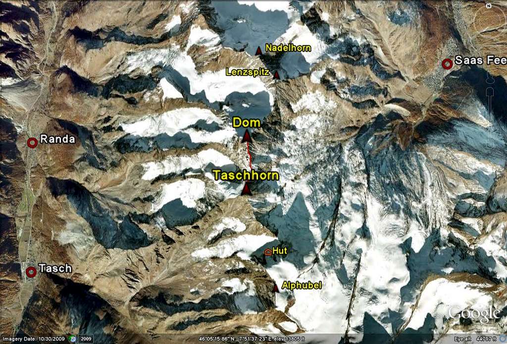 Google Earth image Tasch-Dom traverse