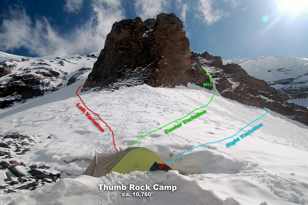 Route variations form Thumb Rock Camp (10,760')