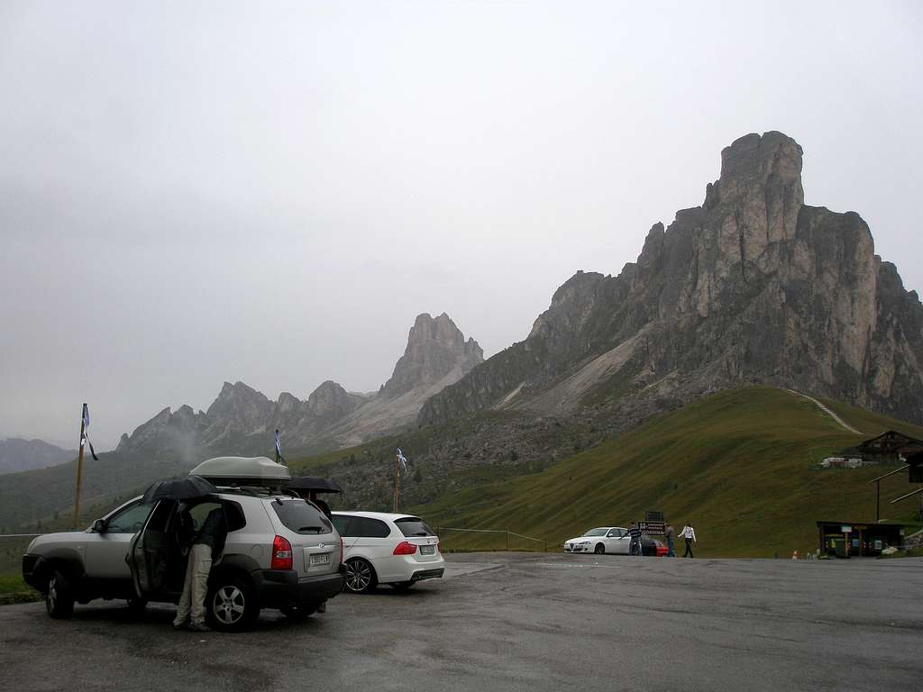 Parking lot at the Passo Giau