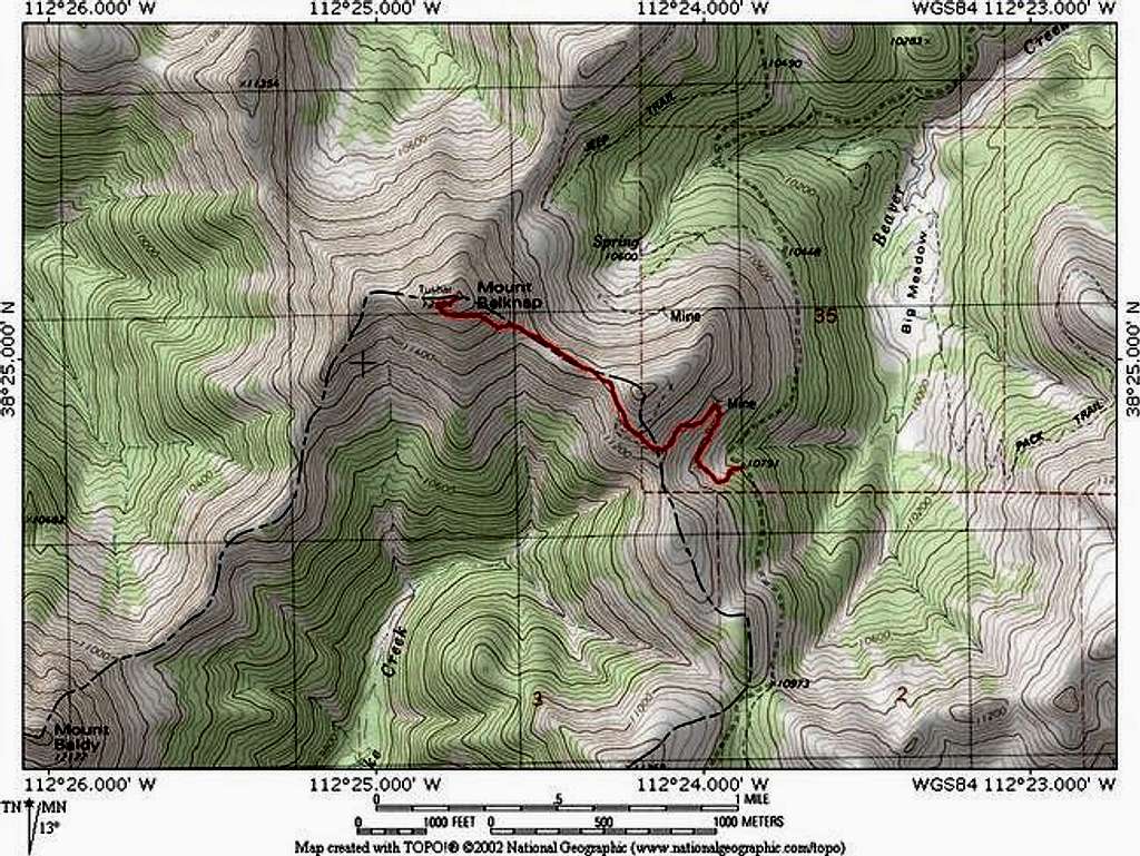 Quad map showing route to peak.