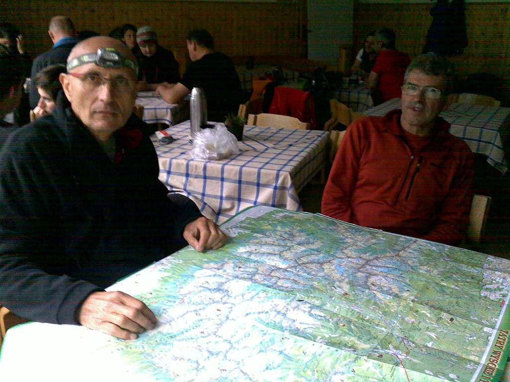 Michel and Daniel studying the map at Zelene Pleso