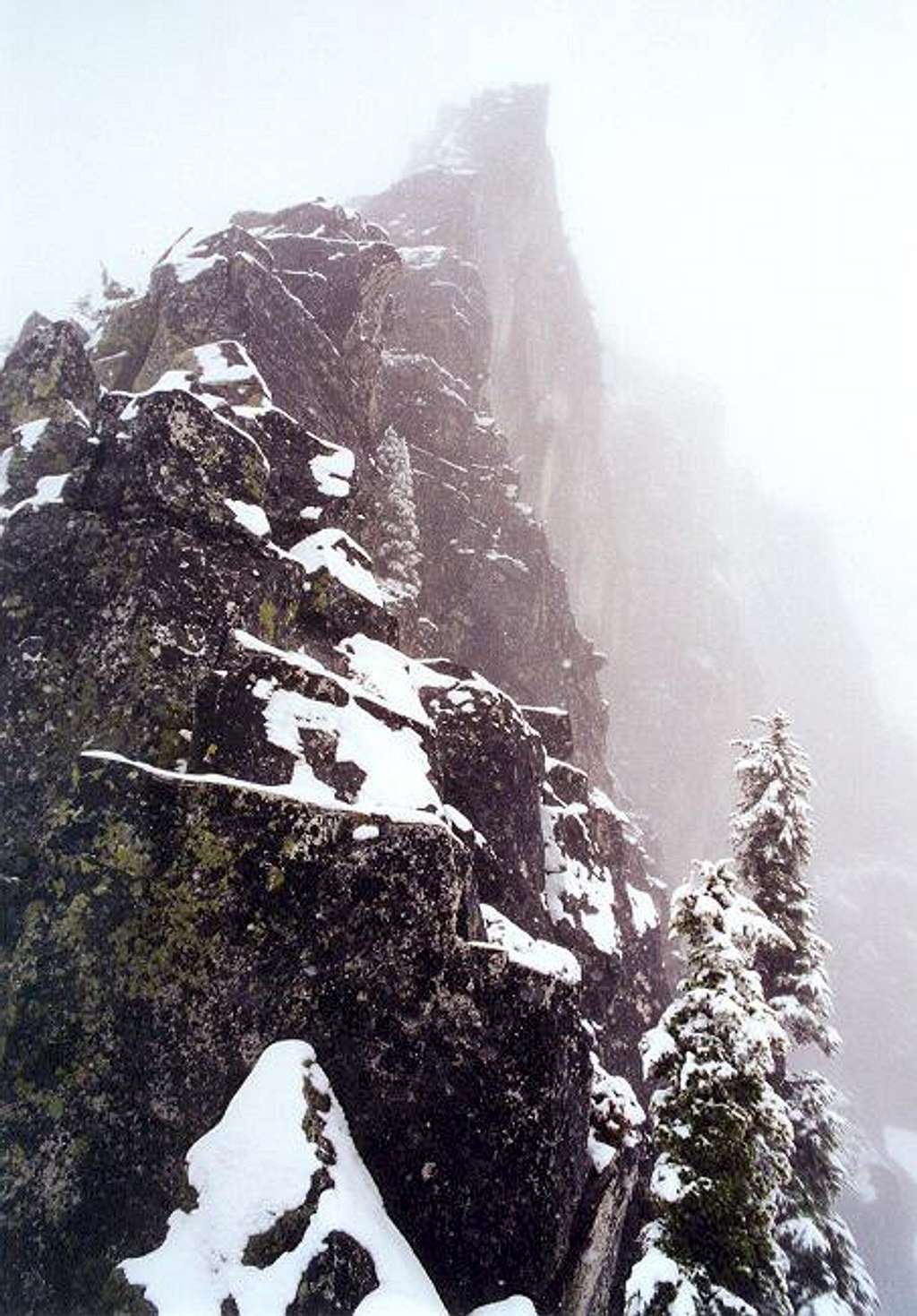 The lower West Ridge in snowy...