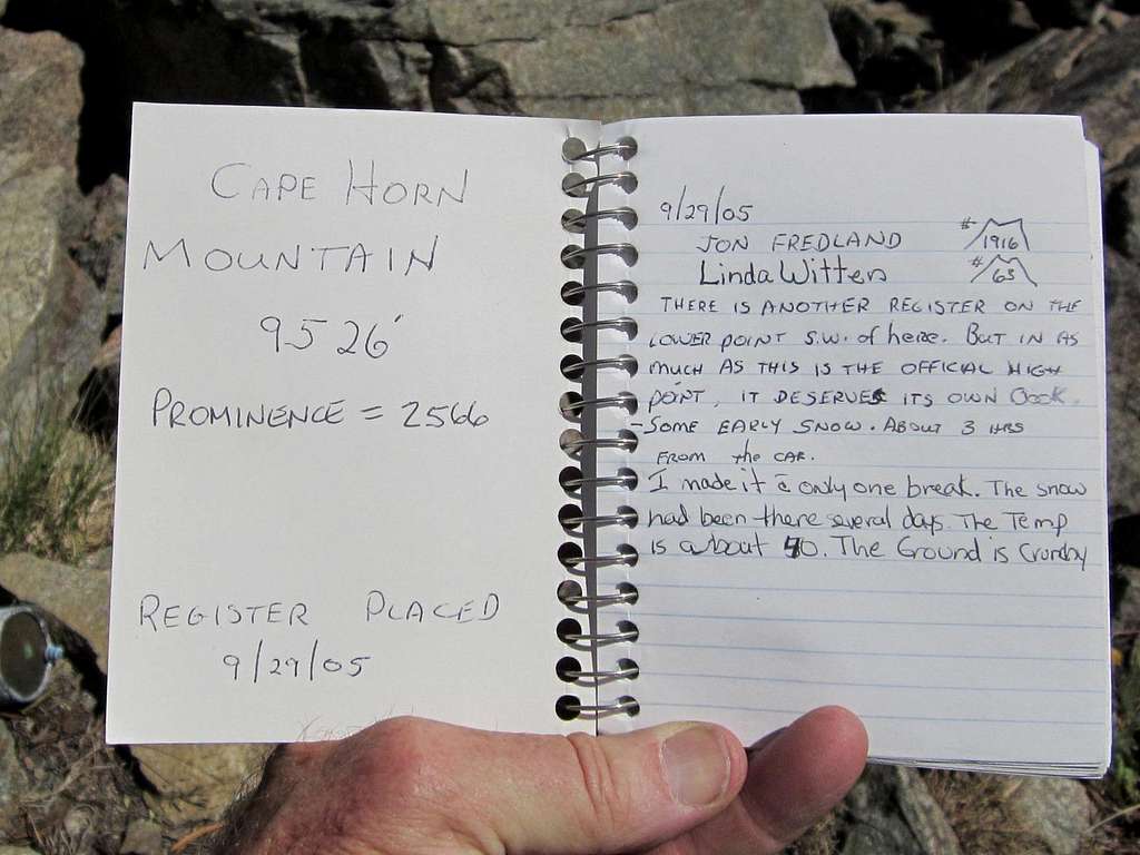 Summit register for Cape Horn Mtn (ID)