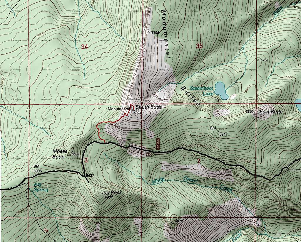 Topo Route for South Butte