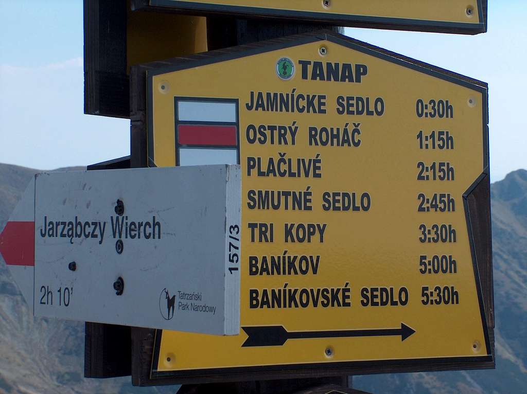 Polish and Slovak signs on top of Wołowiec 