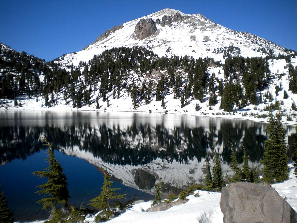 Lassen reflected in Lake Helen