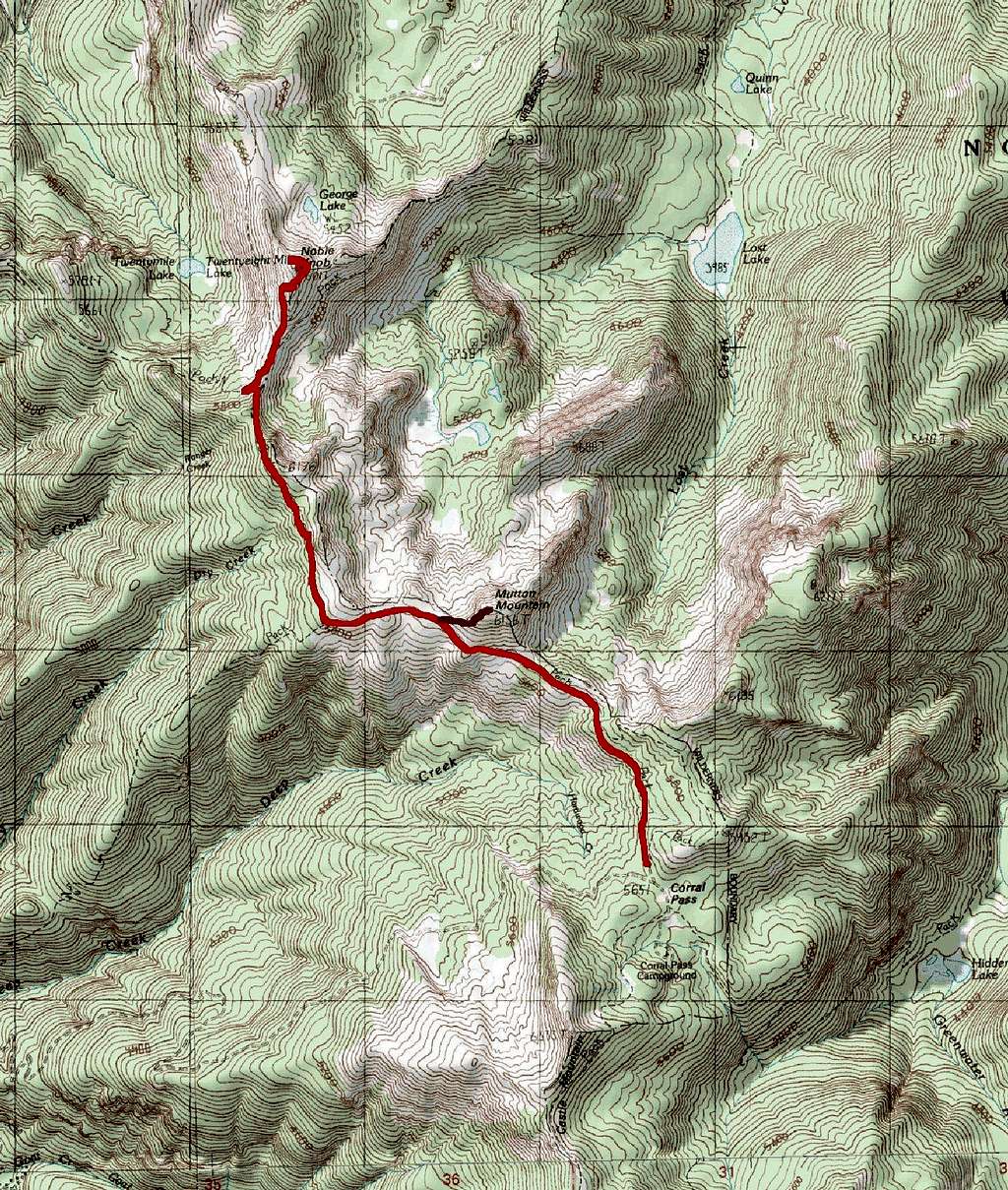 Map of the Route Up Noble Knob and Mutton Mountain