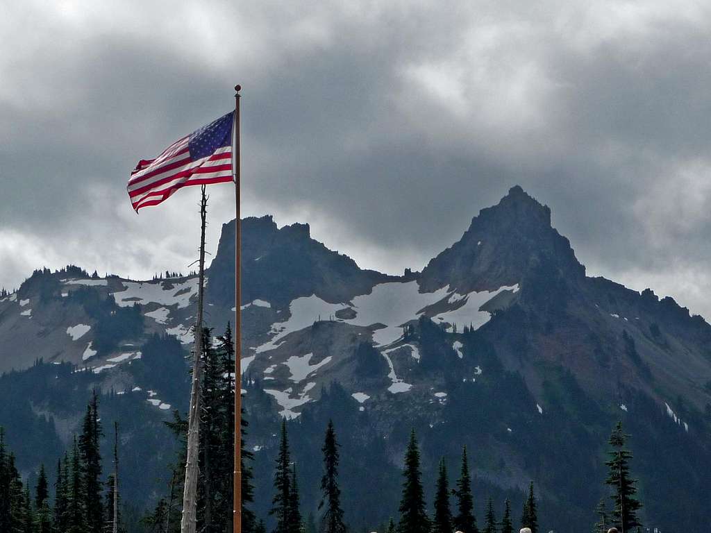 Lane Peak with an American Flag
