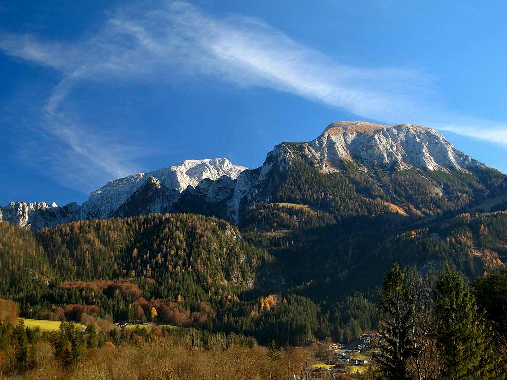 View from Schönau to Hoher Göll and Hohes Brett in late November