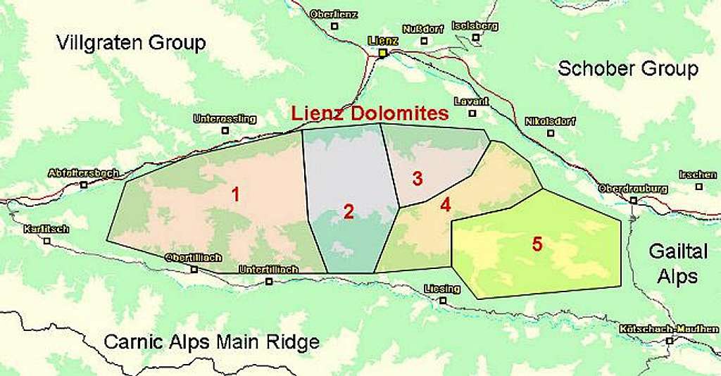 Map of the Lienz Dolomites...