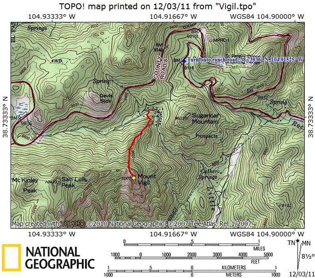 Map for North Ridge of Mount Vigil