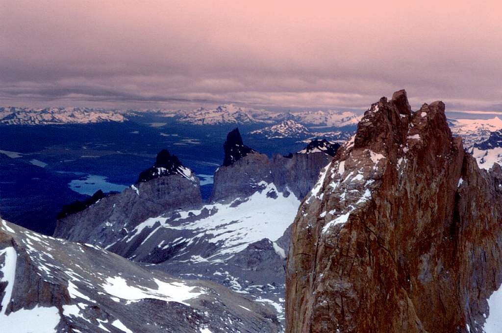 Cuernos and Torre Sur del Paine seen from Torre Central summit