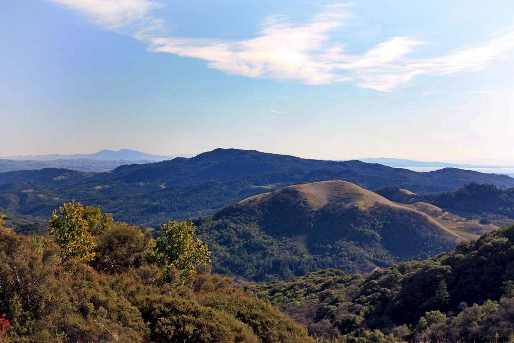 Bald Mtn., 2,275', Mt. Veeder, 2,667' and distant Mt. Diablo, 3,849' 