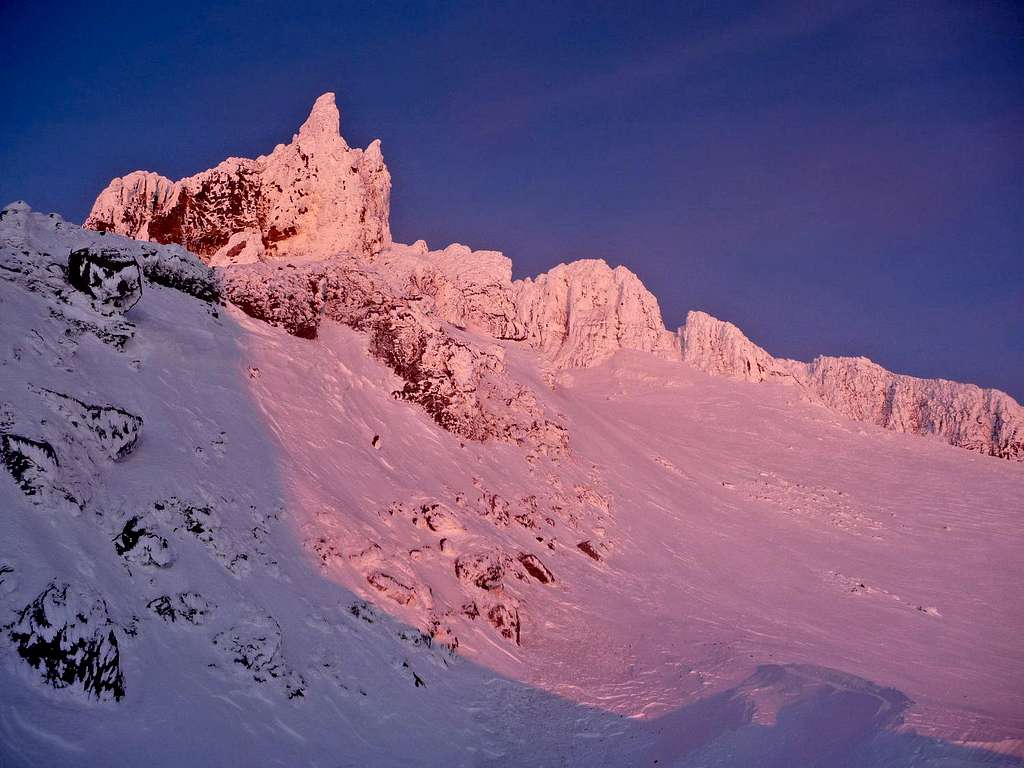 Alpenglow from our Snow Cave