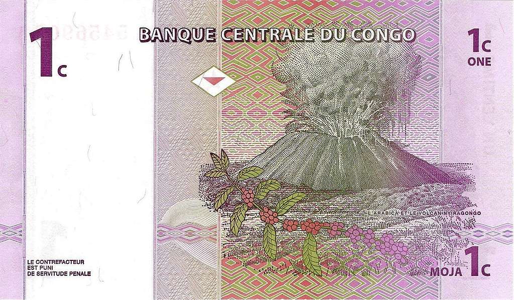Nyiragongo on 1 Centime banknote (DR Congo)