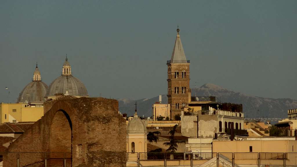 Monte Gennaro from Monti Lucretili range, Sub-Appennino Laziale, seen from the Roman Forum's hill in the centre of Roma.