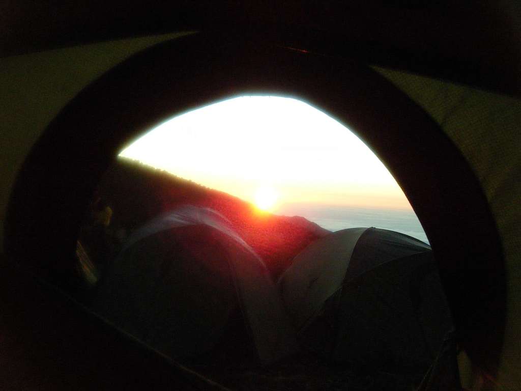 Sunrise from the tent at Horombo