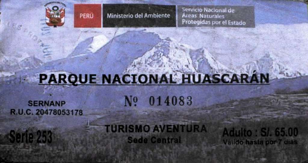 2011 ticket for Huascarán NP
