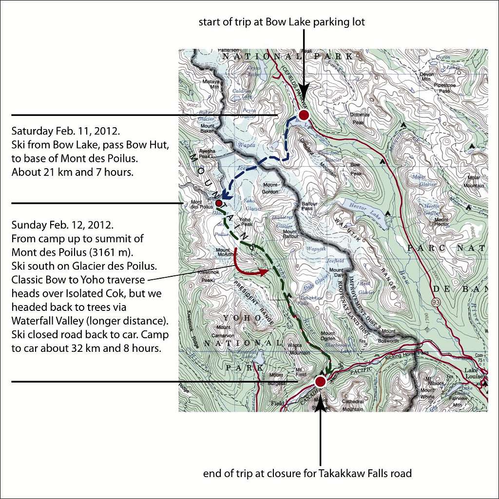Bow to Yoho Traverse | Mont des Poilus - Route Map