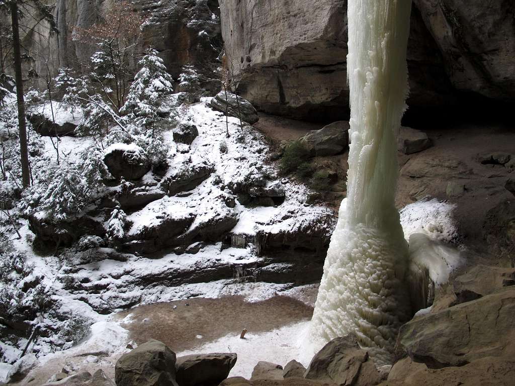 Inside the Gautschgrotte, next to the enormous ice pillar