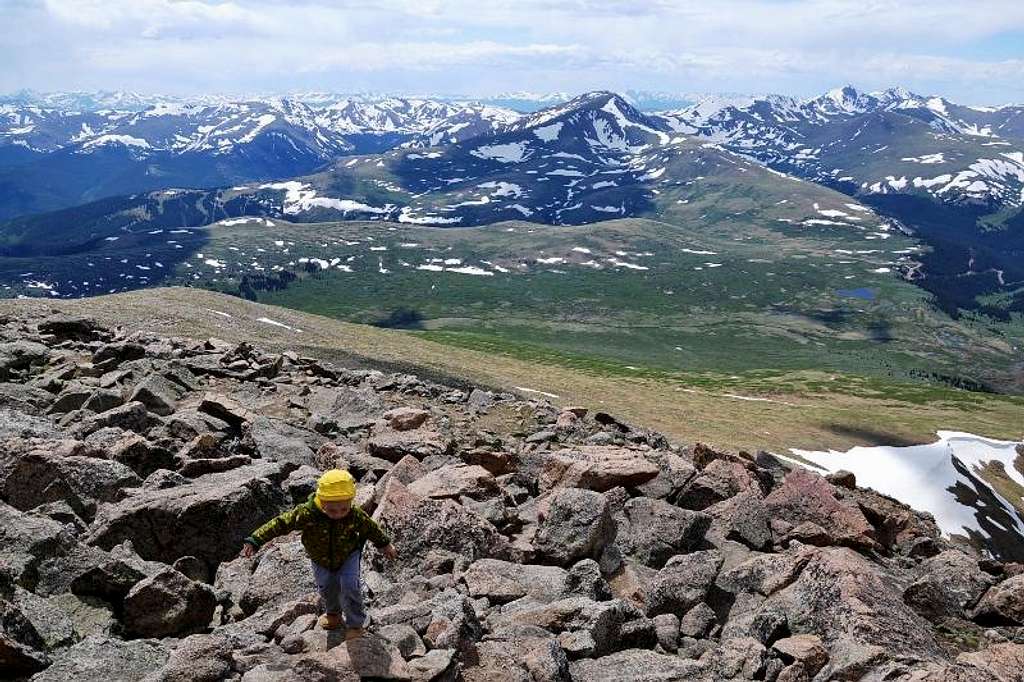 Peter is hiking Mt. Bierstadt at age two 