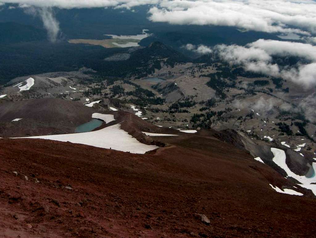 View descending South Sister summit.