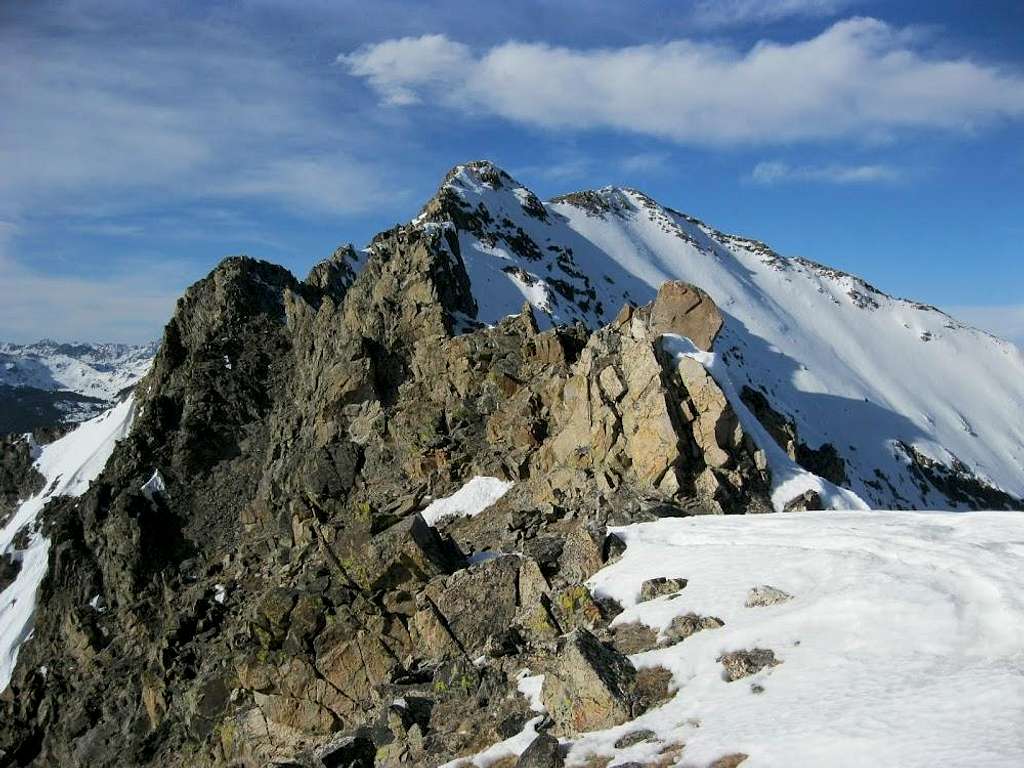 View up towards Peak 2/Tenmile Peak from saddle with Peak 3