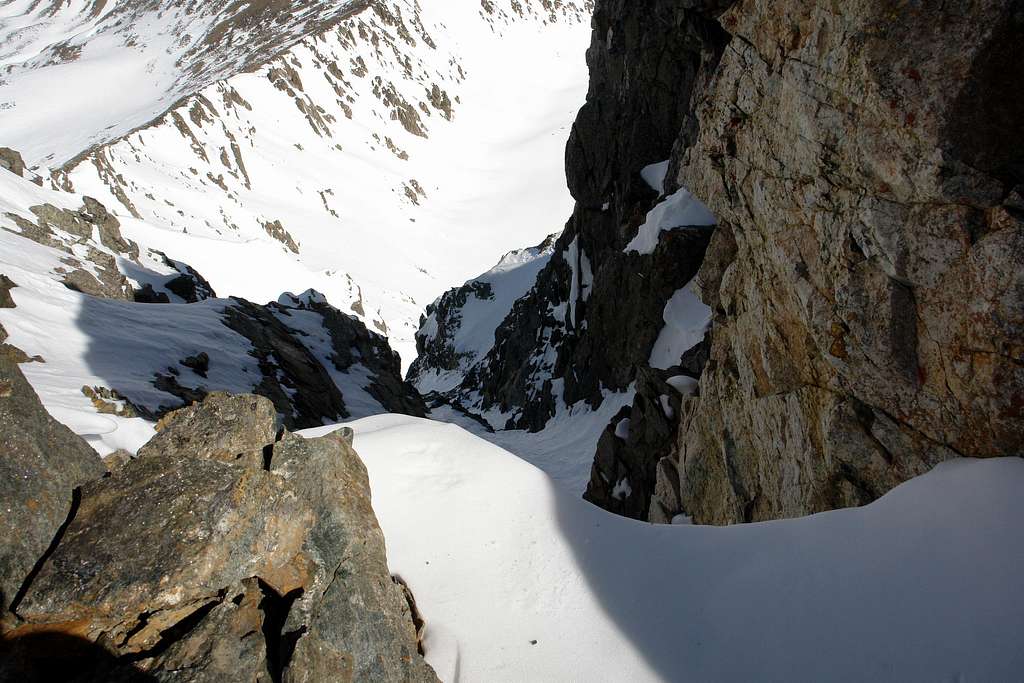 Looking down the North Face Couloir