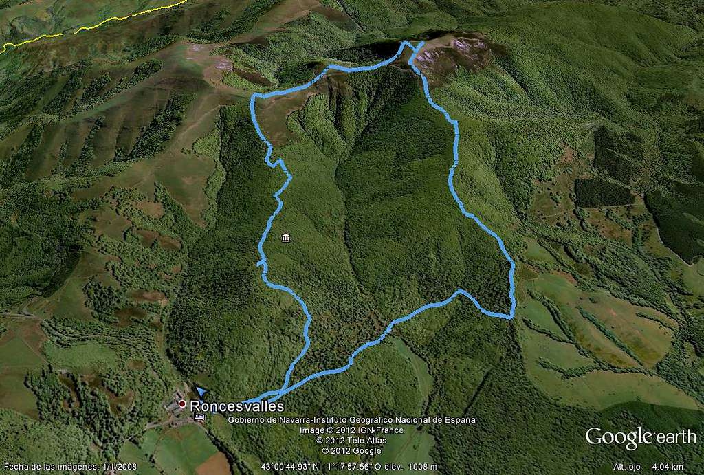 The route on Google Earth