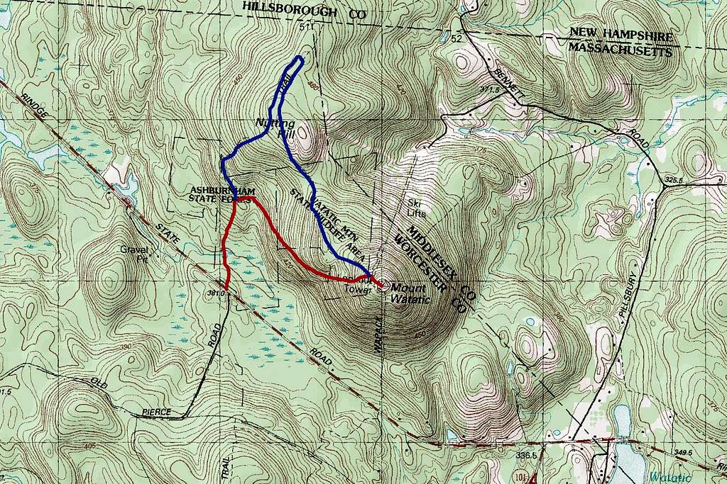 Map of the route up Mount Watatic