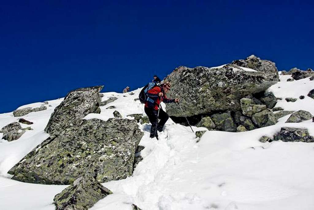 Descending from summit