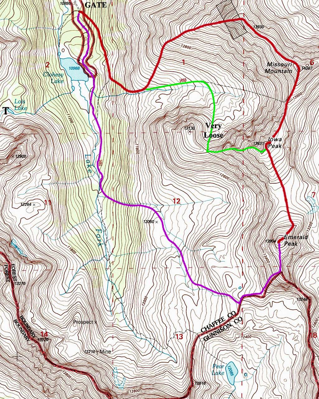 Emerald and Iowa Peaks Map