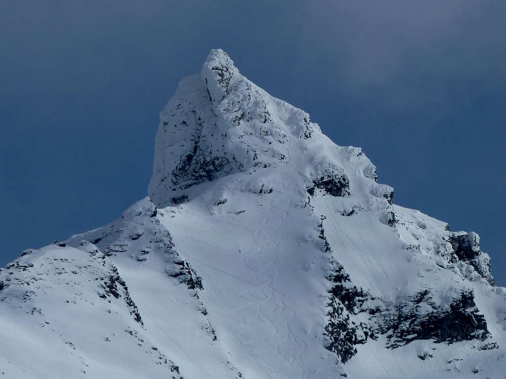Summit detail, ski descent of main couloir