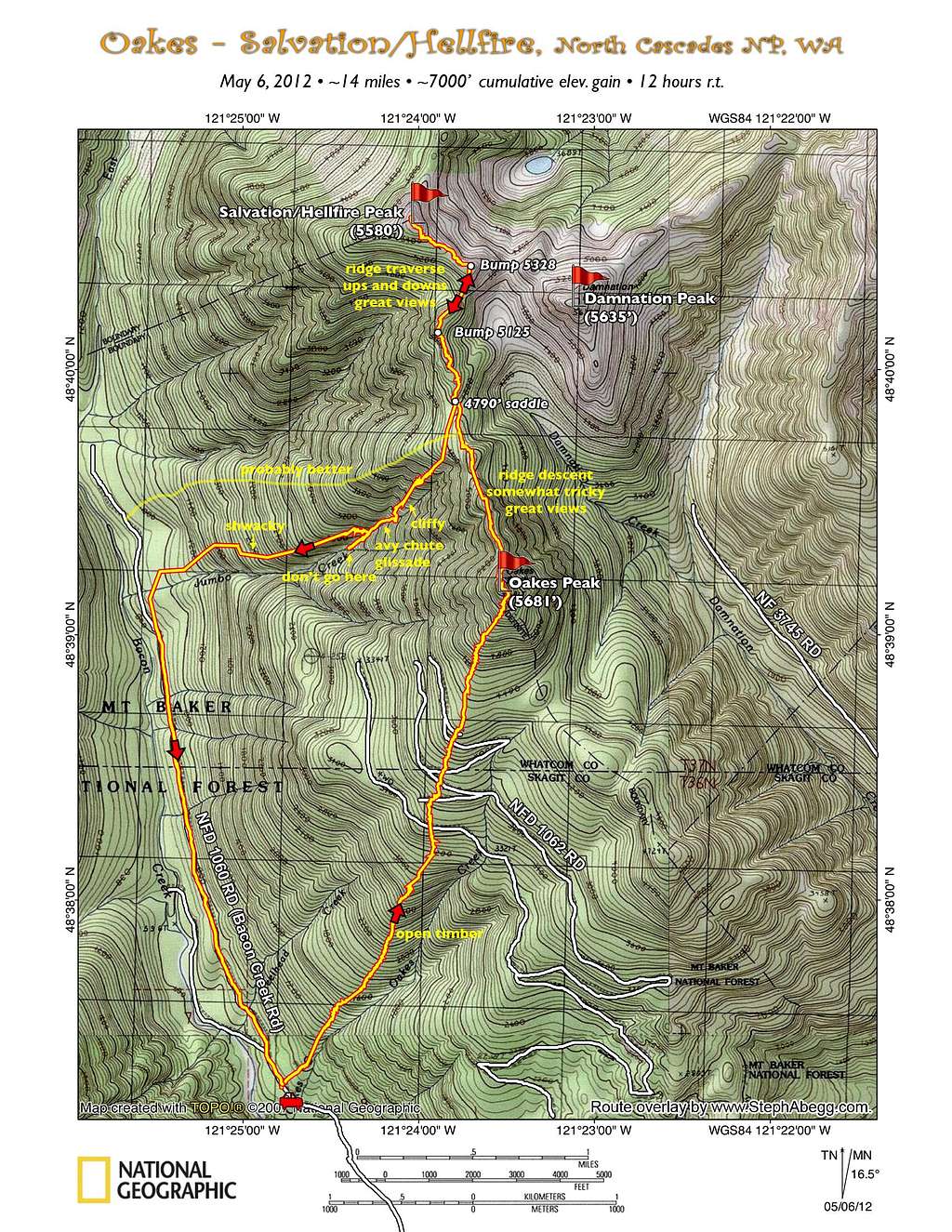 Oakes + Salvation/Hellfire Topo Map Route Overlay