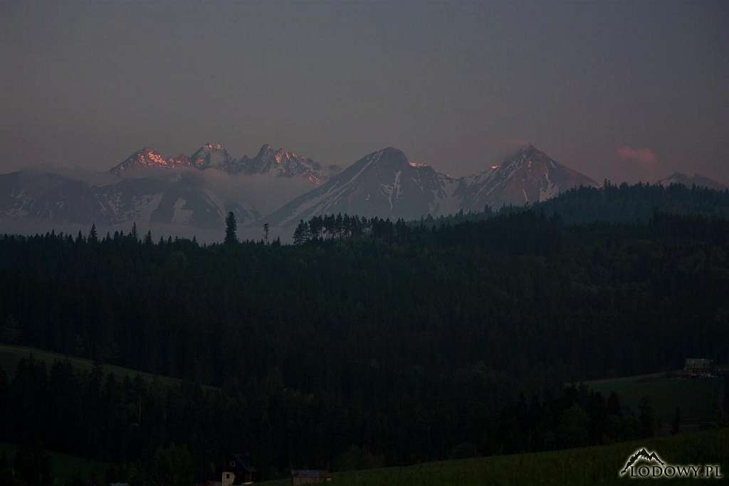 Tatra peaks at dusk from Spisz