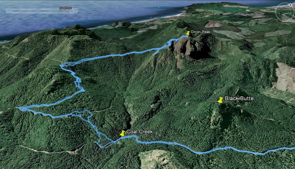 Onion Peak route, Google Earth perspective