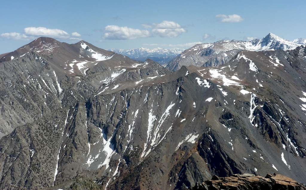 View south from Black Mountain towards Mount Warren (left) and Mount Dana 13,053' (right).