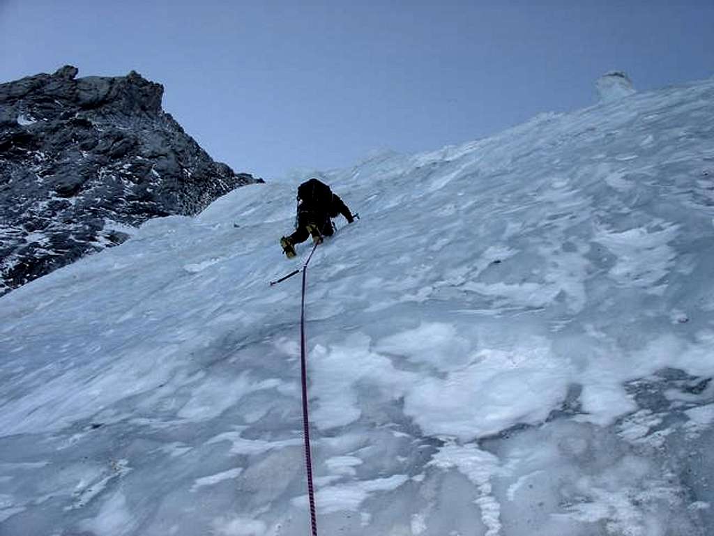 First Pitch on Seracs Route...
