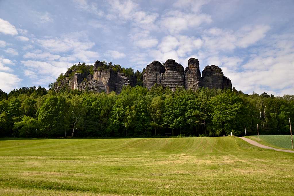 The mighty sandstone cliffs and boulders of the Pfaffenstein