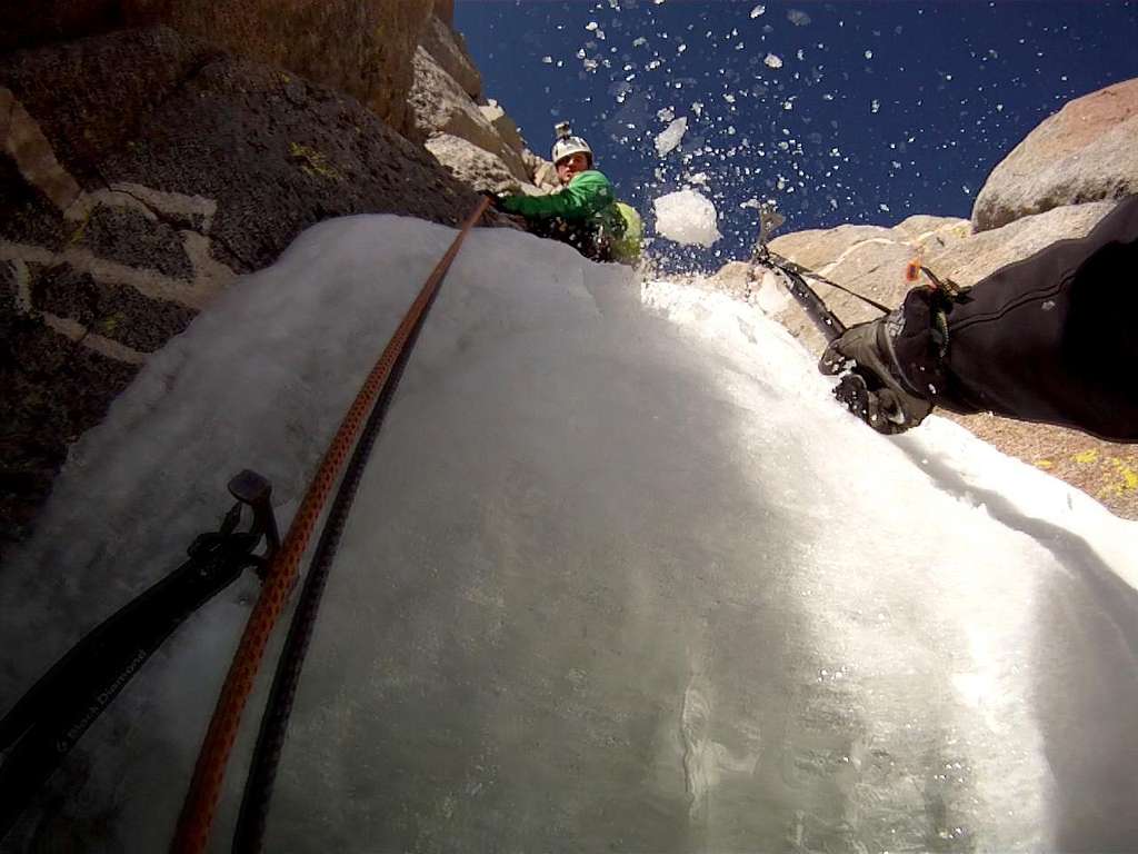 Crux pitch in the Clyde Couloir
