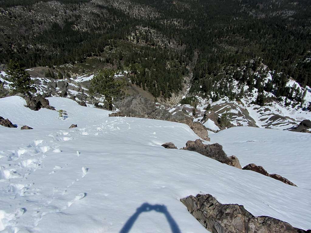 looking down the NE face