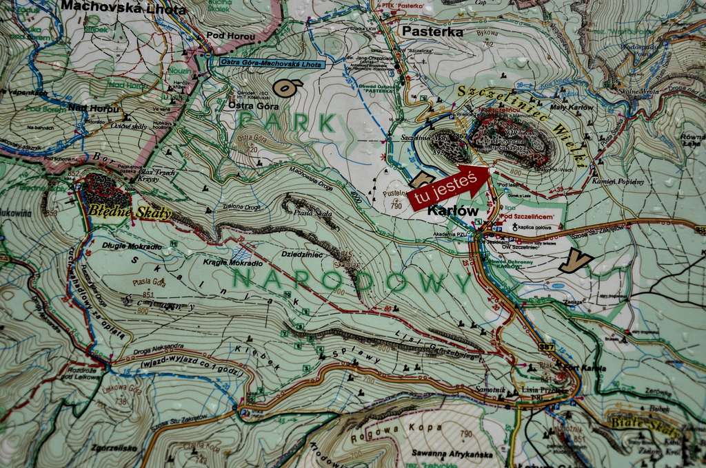 Map with Błędne Skały and Szczeliniec Wielki