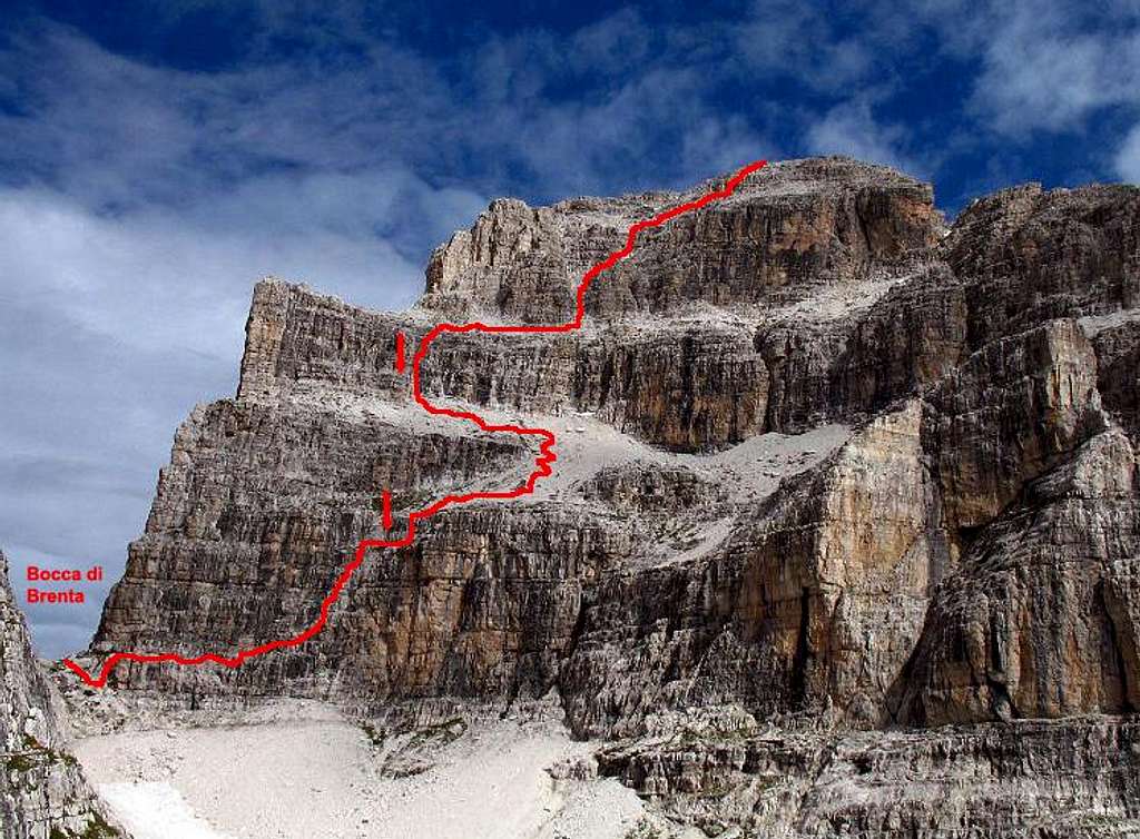 The normal route seen from refuge Pedrotti