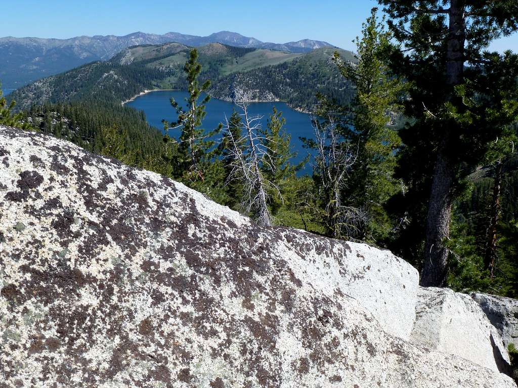 View over the rocks to Marlette Lake and the Northern Carson Range