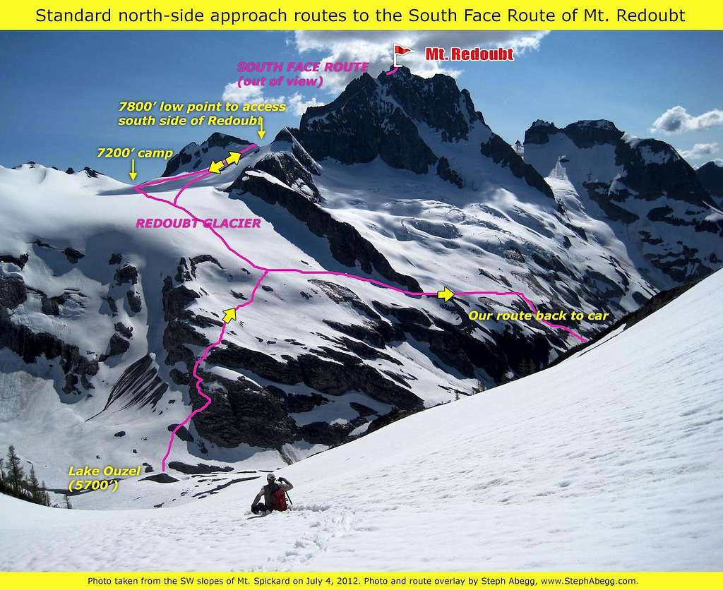 Standard north side approach routes to the south facce of Mt. Redoubt