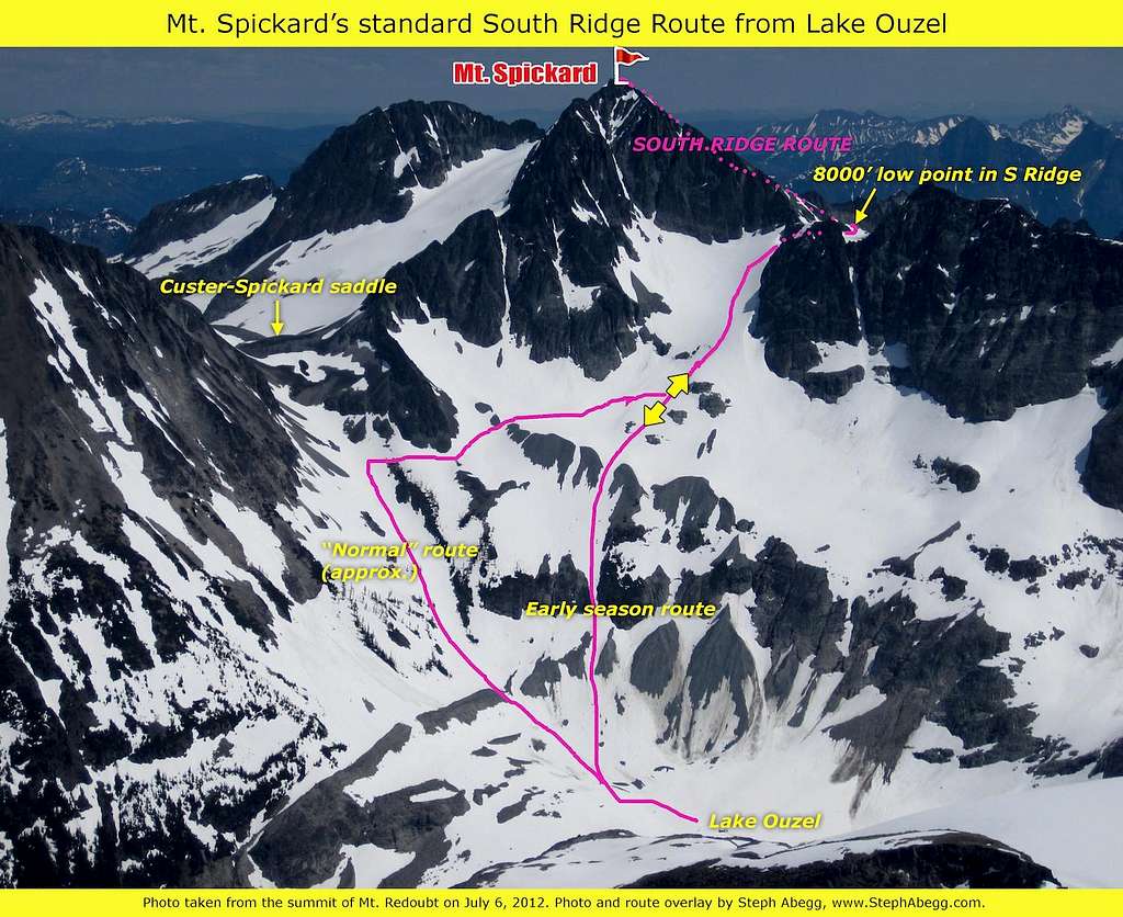 Mt. Spickard's standard South Ridge route from Lake Ouzel